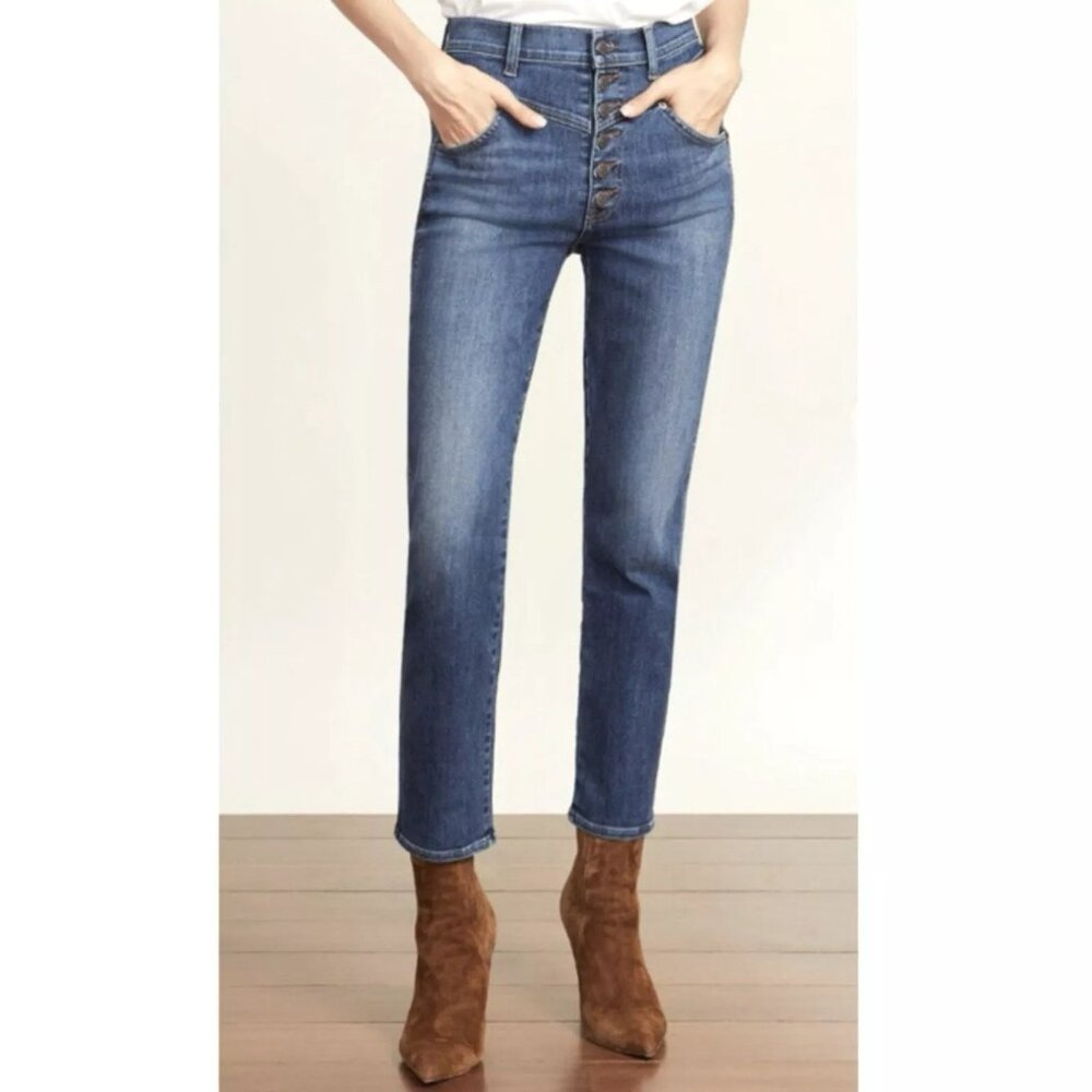 Veronica Beard Ryleigh High Rise Jeans 26 Slim Straight Button Fly Laguna Wash